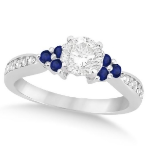 Floral Diamond and Blue Sapphire Engagement Ring Palladium 0.80ct - All