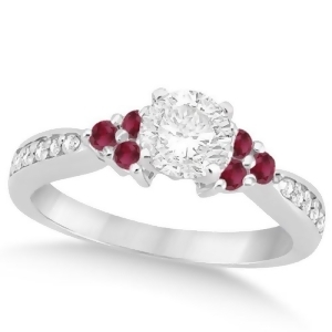 Floral Diamond and Ruby Engagement Ring in Palladium 0.80ct - All