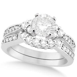 Floral Diamond Engagement Ring and Wedding Band 18k White Gold 1.06ct - All