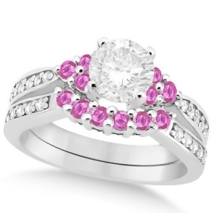 Floral Diamond and Pink Sapphire Bridal Set in Platinum 1.00ct - All