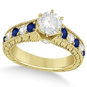 Vintage Diamond Blue Sapphire Engagement Ring 18k Yellow Gold 2.41ct - All