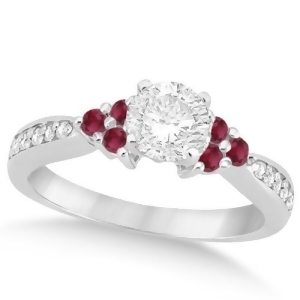 Floral Diamond and Ruby Engagement Ring in Platinum 0.80ct - All