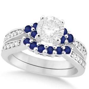 Floral Diamond and Blue Sapphire Bridal Set in Palladium 1.00ct - All