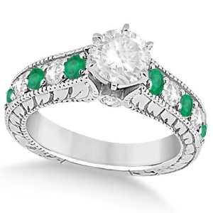 Vintage Diamond and Emerald Engagement Ring 18k White Gold 2.23ct - All