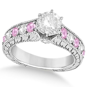 Vintage Diamond Pink Sapphire Engagement Ring 18k White Gold 2.41ct - All