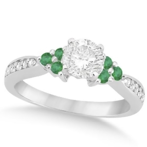 Floral Diamond and Emerald Engagement Ring 18k White Gold 0.78ct - All