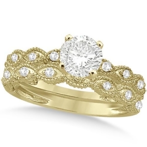 Petite Antique-Design Diamond Bridal Set in 14k Yellow Gold 1.08ct - All