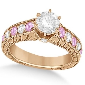 Vintage Diamond Pink Sapphire Engagement Ring 14k Rose Gold 2.41ct - All