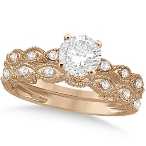 Petite Antique-Design Diamond Bridal Set in 14k Rose Gold 0.58ct - All
