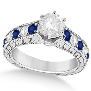 Vintage Diamond Blue Sapphire Engagement Ring 18k White Gold 2.41ct - All