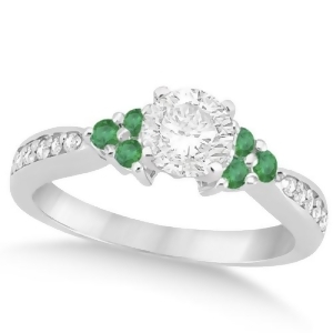 Floral Diamond and Emerald Engagement Ring Platinum 0.78ct - All