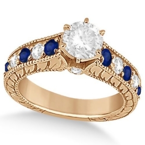 Vintage Diamond Blue Sapphire Engagement Ring 14k Rose Gold 2.41ct - All
