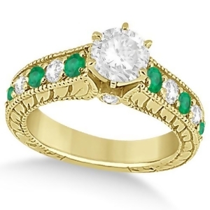 Vintage Diamond and Emerald Engagement Ring 14k Yellow Gold 2.23ct - All