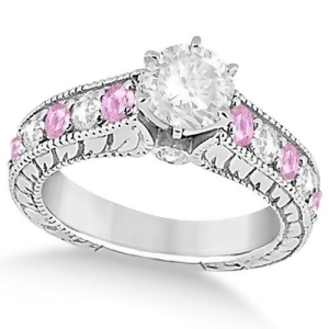 Vintage Diamond Pink Sapphire Engagement Ring in Palladium 2.41ct - All
