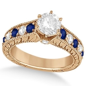 Vintage Diamond Blue Sapphire Engagement Ring 18k Rose Gold 2.41ct - All