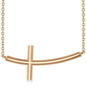 Religious Curved Sideways Cross Pendant Necklace 14k Rose Gold - All