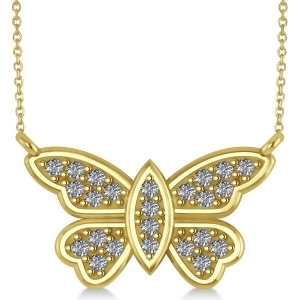 Diamond Butterfly Pendant Necklace 14k Yellow Gold 0.24ct - All