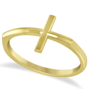 Curved Sideways Cross Ring for Women 14K Yellow Gold - All