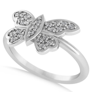 Butterfly Ring Diamond Accented 14k White Gold 0.23ct - All