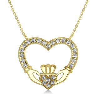 Women's Diamond Irish Claddagh Necklace 14k Yellow Gold 0.25ct - All