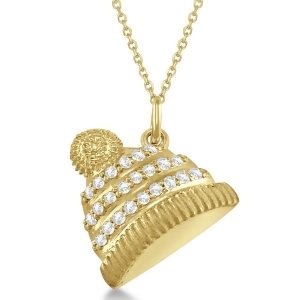 Diamond Winter Hat Pendant Necklace 14k Yellow Gold 0.12ct - All