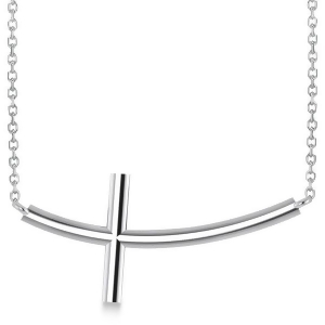 Religious Curved Sideways Cross Necklace Pendant 14k White Gold - All