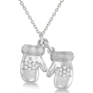 Mittens Pendant Necklace Diamond Snowflake 14k White Gold 0.07ct - All