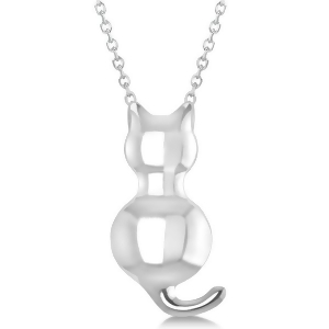 Cat Shaped Pendant Necklace 14k White Gold - All