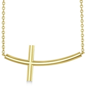 Curved Sideways Cross Necklace Religious Pendant 14k Yellow Gold - All