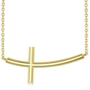 Religious Curved Sideways Cross Pendant Necklace 14k Yellow Gold - All