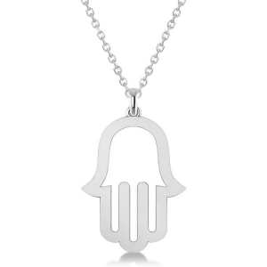 Hamsa Amulet Necklace Plain Metal Pendant 14K White Gold - All