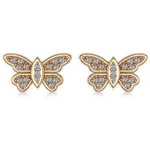 Diamond Butterfly Earrings 14k Rose Gold 0.16ct - All