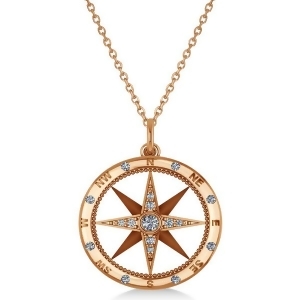 Compass Necklace Pendant Diamond Accented 14kRose Gold 0.19ct - All