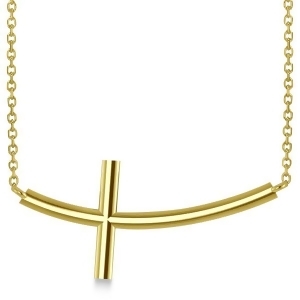 Religious Curved Sideways Cross Necklace Pendant 14k Yellow Gold - All