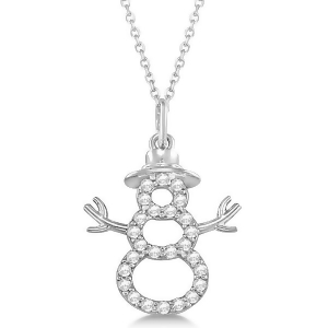 Snowman Diamond Necklace Pendant 14k White Gold 0.13ct - All