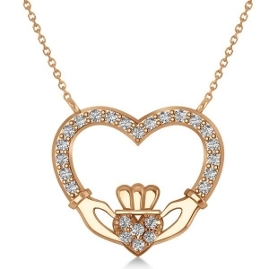 Women's Diamond Irish Claddagh Necklace 14k Rose Gold 0.25ct - All