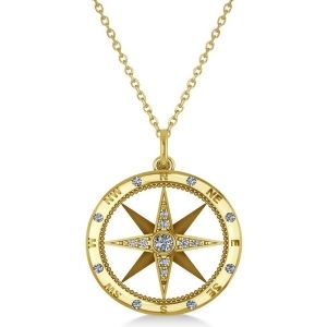 Compass Necklace Pendant Diamond Accented 14k Yellow Gold 0.19ct - All
