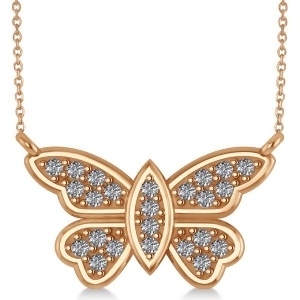 Diamond Butterfly Pendant Necklace 14k Rose Gold 0.24ct - All