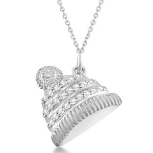 Diamond Winter Hat Pendant Necklace 14k White Gold 0.12ct - All