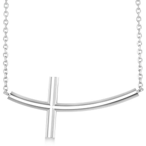Curved Sideways Cross Necklace Religious Pendant 14k White Gold - All
