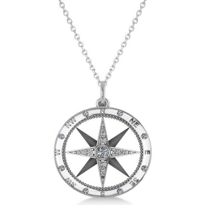 Compass Necklace Pendant Diamond Accented 14k White Gold 0.19ct - All