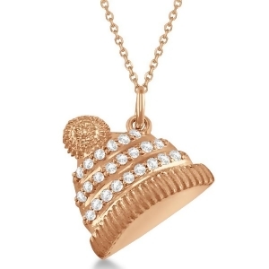 Diamond Winter Hat Pendant Necklace 14k Rose Gold 0.12ct - All