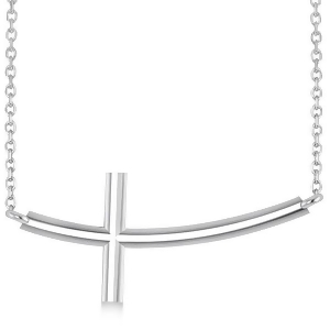 Religious Curved Sideways Cross Pendant Necklace 14k White Gold - All