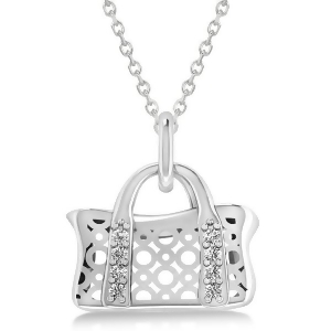 Purse Pendant Necklace with Diamond Accents 14k White Gold 0.08ct - All