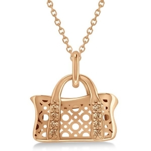 Purse Pendant Necklace with Diamond Accents 14k Pink Gold 0.08ct - All