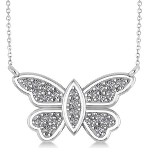 Diamond Butterfly Pendant Necklace 14k White Gold 0.24ct - All