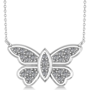 Diamond Butterfly Pendant Necklace 14k White Gold 0.24ct - All
