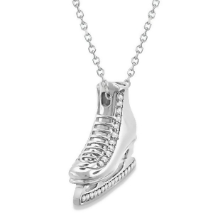 Ice Skate Necklace Pendant Diamond Accented 14k White Gold 0.26ct - All