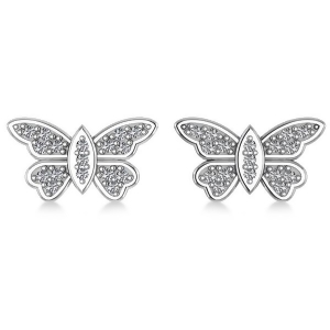 Diamond Butterfly Earrings 14k White Gold 0.16ct - All
