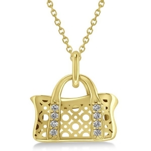Purse Pendant Necklace with Diamond Accents 14k Yellow Gold 0.08ct - All